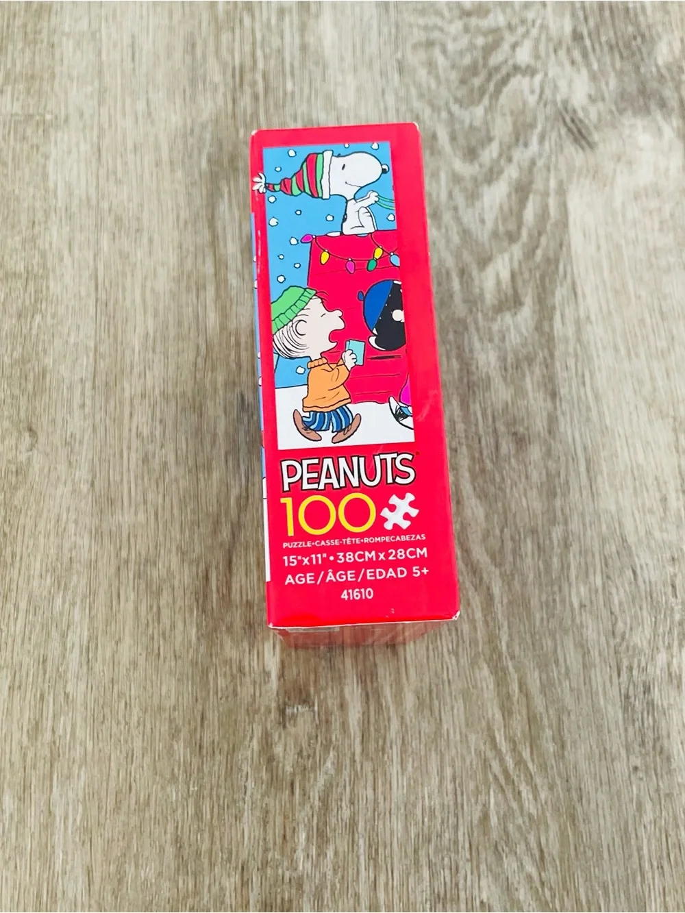 Peanuts Holiday Puzzle Box with Bright Red and Blue Artwork